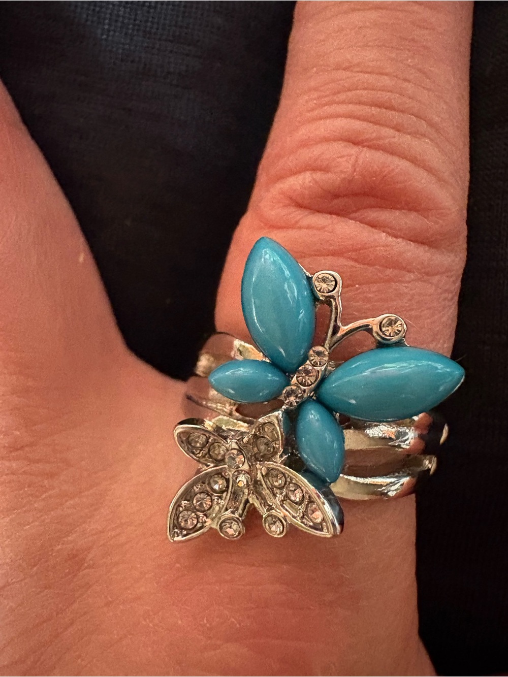 paparazzi Silver-Tone Ring with Turquoise Blue Floral Accents